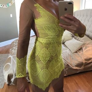 Bright Yellow Illusion Lace Dress